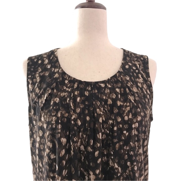 Kasper Sleeveless Blouse Medium Black Brown Cream Dot Print Round Neckline - Picture 5 of 6